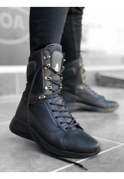 Men's Lace-up High-Sole Boxer Sport Boots Black