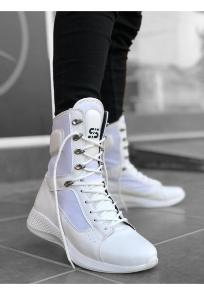 Men's Lace-up High-Sole Boxer Sport Boots White