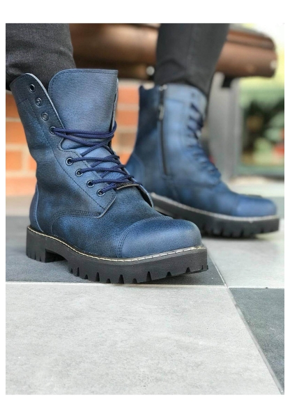 Padilon Men's Boots CH009 Faux Leather Matte ST NAVY BLUE