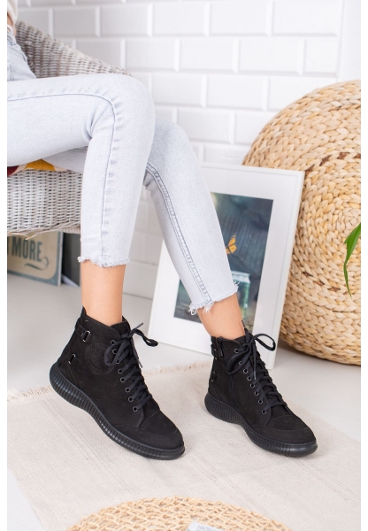 DIANA GENUINE LEATHER BOOTS ERC1090 BLACK NUBUCK