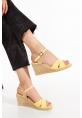 Matted Women's Mesh Fılled Heel Shoes DSR0302 Yellow