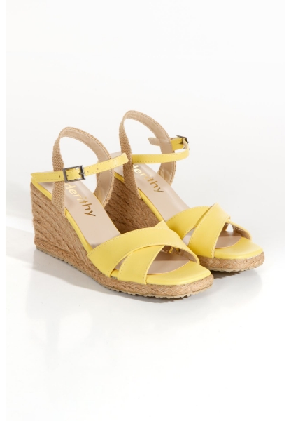 Matted Women's Mesh Fılled Heel Shoes DSR0302 Yellow