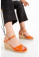 Matted Women's Mesh Fılled Heel Shoes DSR0302 Orange