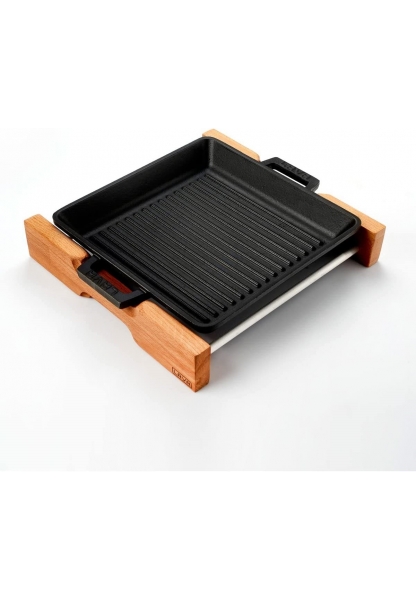 Steak Pan Cast Iron Steak Grill Pan square pan 26x26 cm frying pans with wooden stand suitable for gas stoves